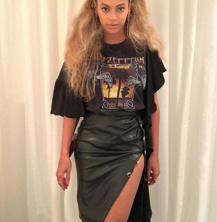 Splurge: Beyonce’s Kanye West Concert House of CB Maja Charcoal Vegan Leather Thigh Split Skirt