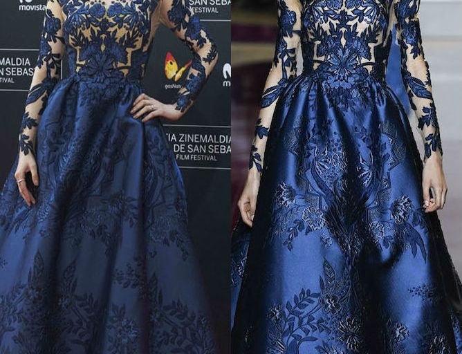 Hot! or Hmm… Fan Bingbing’s <em>La Fille de Brest</em> 64th San Sebastian Film Festival Premiere Zuhair Murad Fall 2016 Couture Navy Floral Embroidered Gown