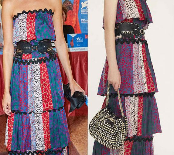 Hot! or Hmm… Gemma Arterton’s 73rd Venice Film Festival Sonia Rykiel Resort 2017 Colorful Strapless Tiered Dress