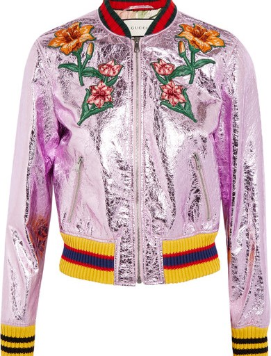 Bomb Product of the Day:  Gucci Appliquéd Metallic Textured-Leather Bomber Jacket