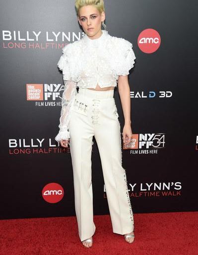 Hot or Hmm…: Kristen Stewart’s World Premiere of Billy Lynn’s Long Halftime Walk Rodarte’s Spring 2017 White Ruffle Lace Blouse and White Trousers