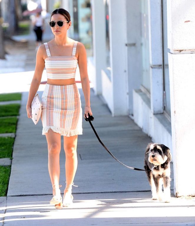 Splurge: Jamie Chung’s West Hollywood $118 Majorelle Woven Stripe Saddle Crop Top and $140 Skirt