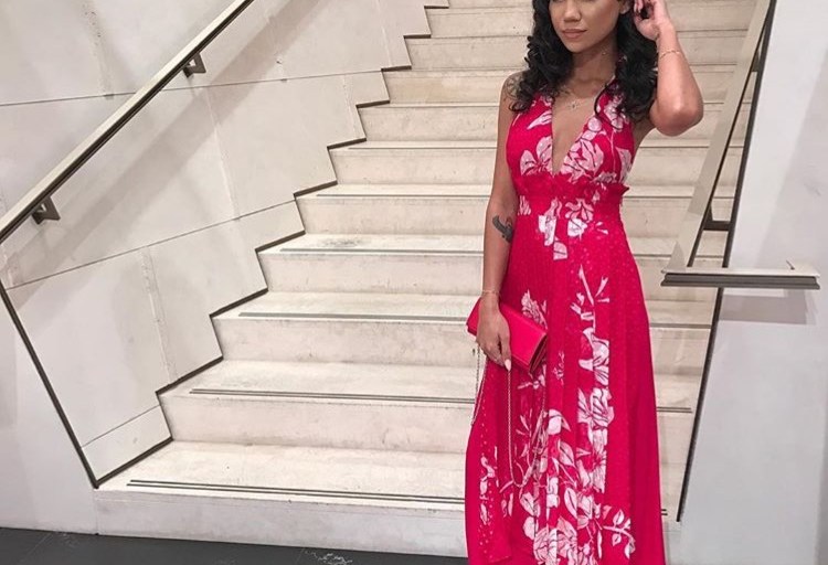 Hot! or Hmm…: Jhené Aiko’s Fendi Rodeo Drive Flagship Store Opening Fendi Resort 2017 Red Floral Printed Halter Dress