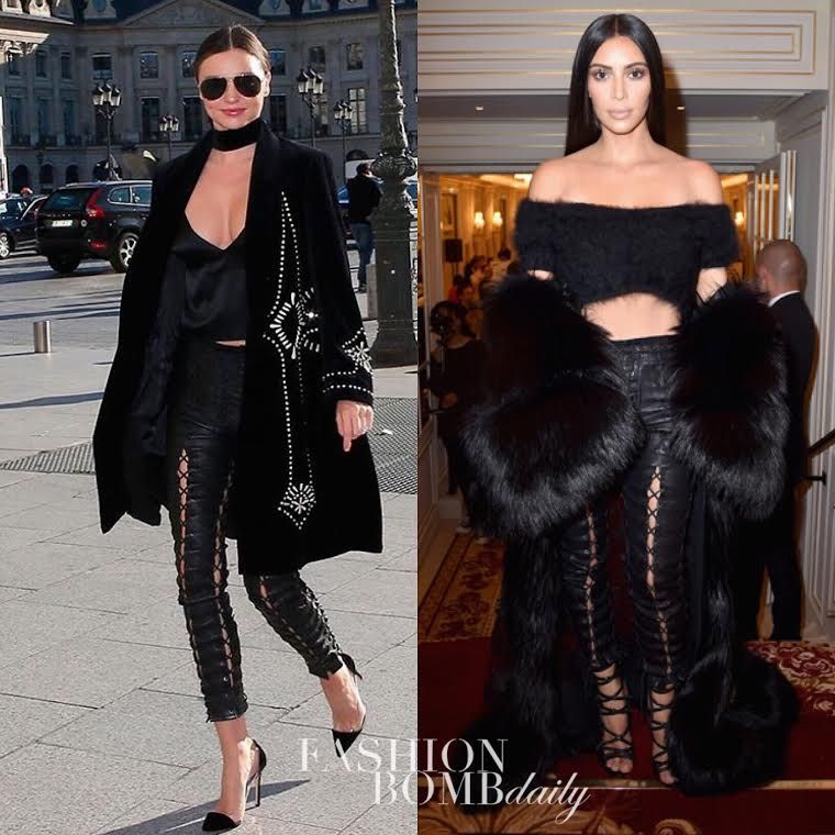 Who Wore it Better? Miranda Kerr vs Kim Kardashian in Unravel’s Lace Up Leather Pants