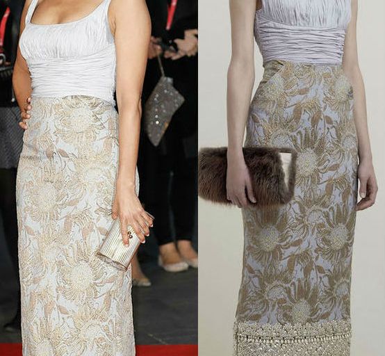 Hot! or Hmm… Gugu Mbatha Raw’s <em>A United Kingdom</em> 60th BFI London Film Festival Opening Night Gala Screening Brock Collection Resort 2017 Ruched Top and Embroidered Sunflower Pencil Skirt