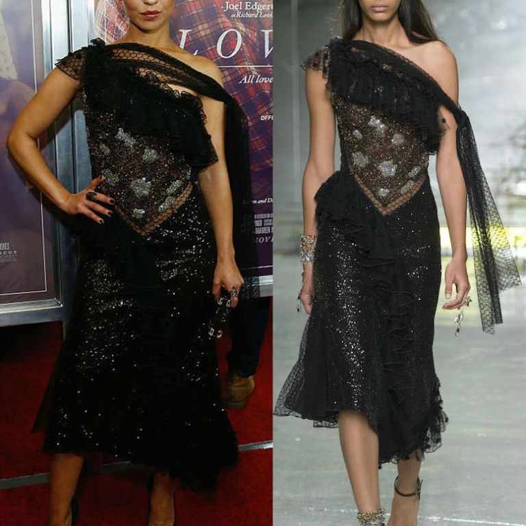 Hot! or Hmm… Ruth Negga’s <em>Loving</em> New York City Premiere Rodarte Spring 2017 Black Off the Shoulder Embellished Mesh Ruffle Dress