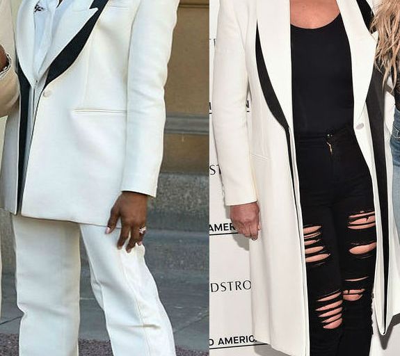 Who Wore It Better? Naomi Campbell vs. Kris Jenner in Alexander McQueen’s $3,295 Ivory and Black Satin Trimmed Wool and Silk Blend Faille Blazer