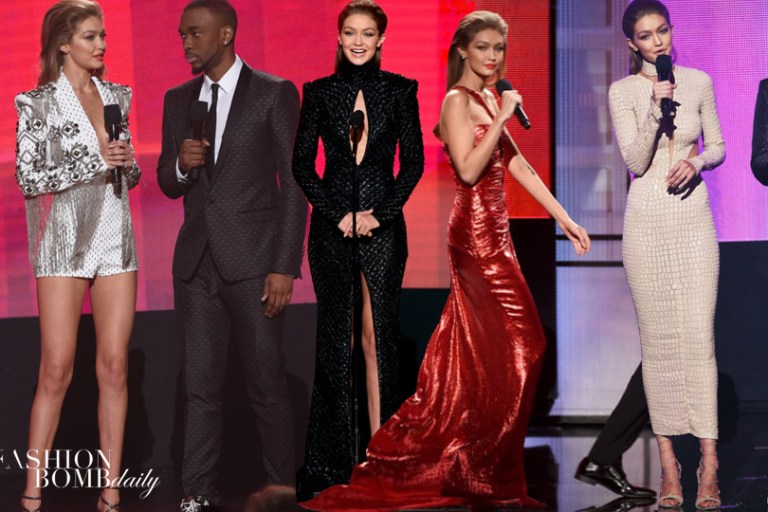 All of Gigi Hadid’s 2016 American Music Awards Looks Including Atelier Versace, Julien Macdonald, Nicolas Jebran, and More!