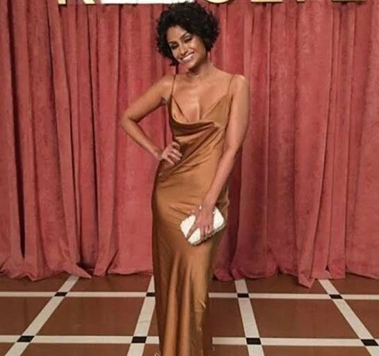 Splurge: Nazanin Mandi’s Revolve Winter Formal LPA Satin Dress