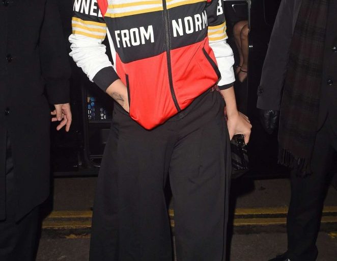 Steal: Rita Ora’s Adidas Dinner $85 Adidas Originals x Rita Ora Track Jacket and $53 SICKO CARTEL Rhinestone Choker