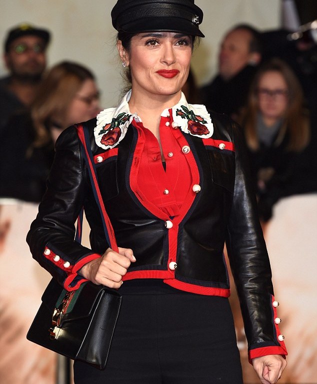 Splurge: Salma Hayek’s London I Am Bolt Documentary Premiere $4,200 Gucci’s Fall 2016 Leather Jacket