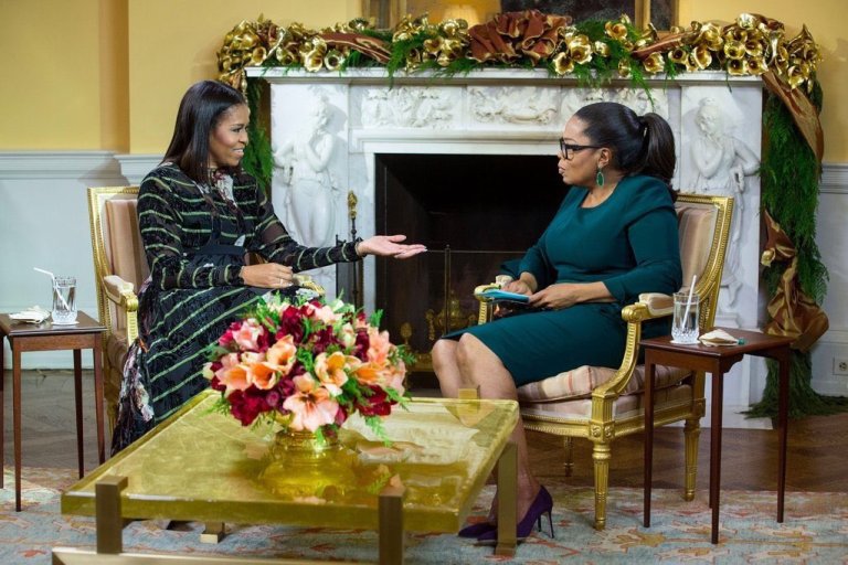 Oprah Wears Custom Brandon Maxwell and First Lady Michelle Obama Wears Preen’s Audrey Dress on “First Lady Michelle Obama Says Goodbye to the White House” Special