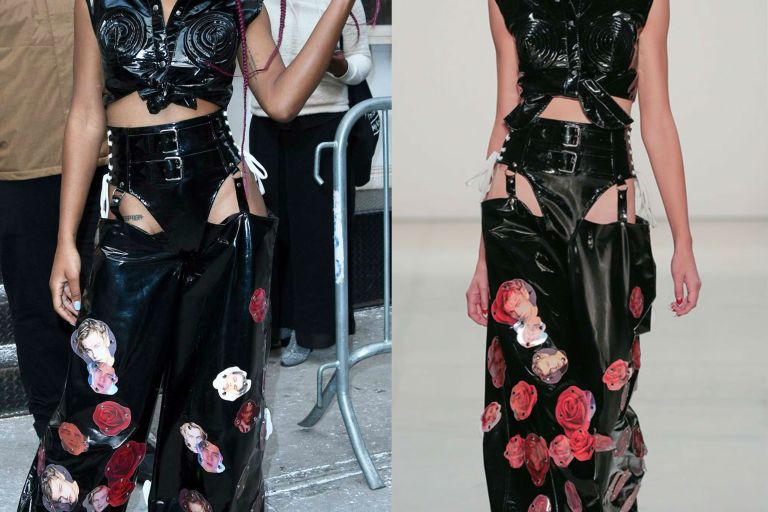 Hot! or Hmm… Keke Palmer’s New York City Namilia Spring 2017 Black Patent Shirt and Black Patent Leonardo DiCaprio Rosette-Embroidered Chaps