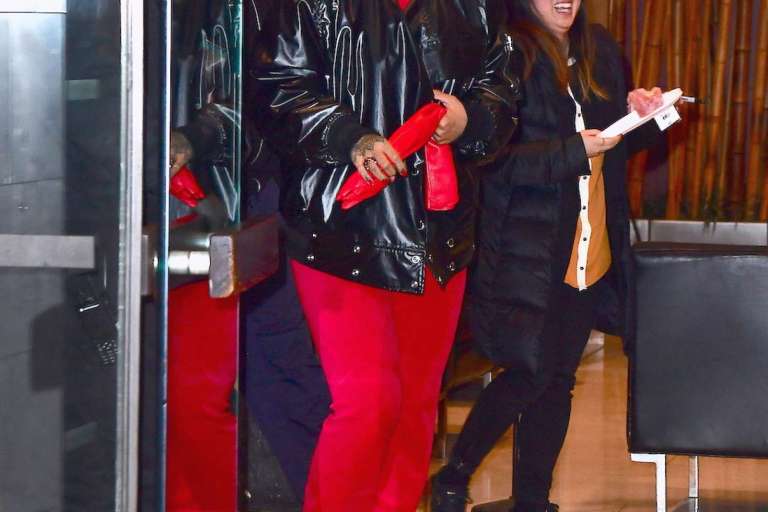 Splurge: Rihanna’s New York City $635 Vetements x Juicy Couture Cotton Blend Velour Top and $1,050 Embellished Cotton Blend Velour Track Pants