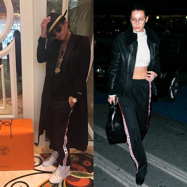 Who Wore it Better?  Cassie vs. Bella Hadid in Givenchy’s Logo Track Pants