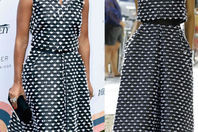 Hot! or Hmm… Janelle Monae’s Variety Creative Impact Awards Lela Rose Spring 2017 Black and White Textured Crop Top and High Waist Full Midi Skirt