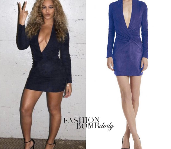 Wardrobe Query: Beyonce’s Instagram Jitrois Blue Suede Vertige Wrap Mini Dress