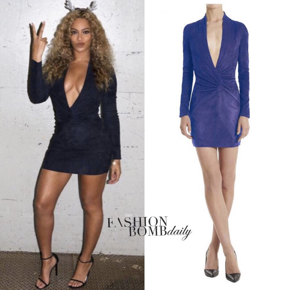 Wardrobe Query: Beyonce’s Instagram Jitrois Blue Suede Vertige Wrap Mini Dress