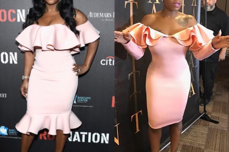 Who Wore it Better?  Remy Ma vs Fantasia in Intertwine Collection’s Pink Ruffle Dress
