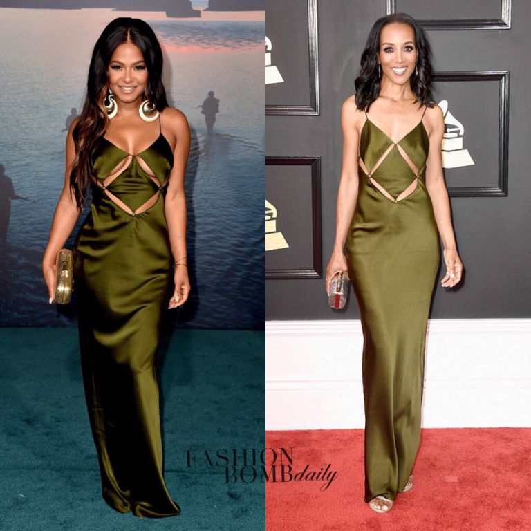 Who Wore it Better?:  Christina Milian vs Shaun Robinson in Massachi’s Olive Green Slip Dress