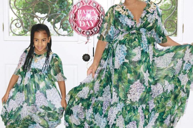 Splurge: Beyonce’s Mother’s Day Dolce & Gabbana Tiered Hydrangea Floral Chiffon Gown, Giuseppe Zanotti Crystal Embellished Mirror Sandals, and Miu Miu Cat Eye Sunnies