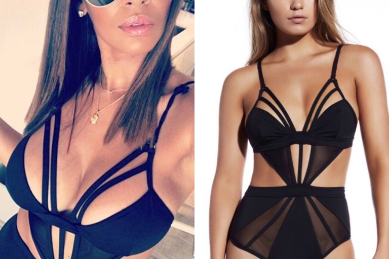 Splurge: Evelyn Lozada’s Instagram Kopper & Zink Harper Multi Strap Mesh Panel Accent One Piece Swimsuit and Fendi Copper Metal Aviator Style Sunglasses