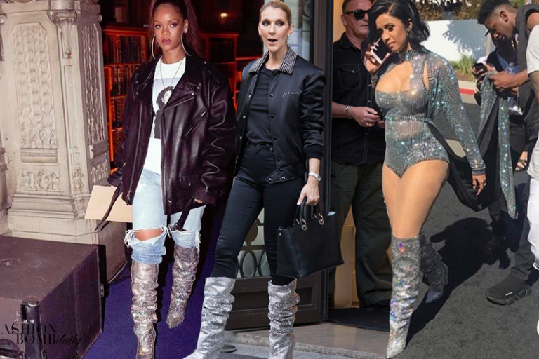 Would You Splurge? $10,000 YSL Fall 2017 Runway Glitter Crystal Boots Worn by Celine Dion, Blac Chyna, Cardi B, and Rihanna
