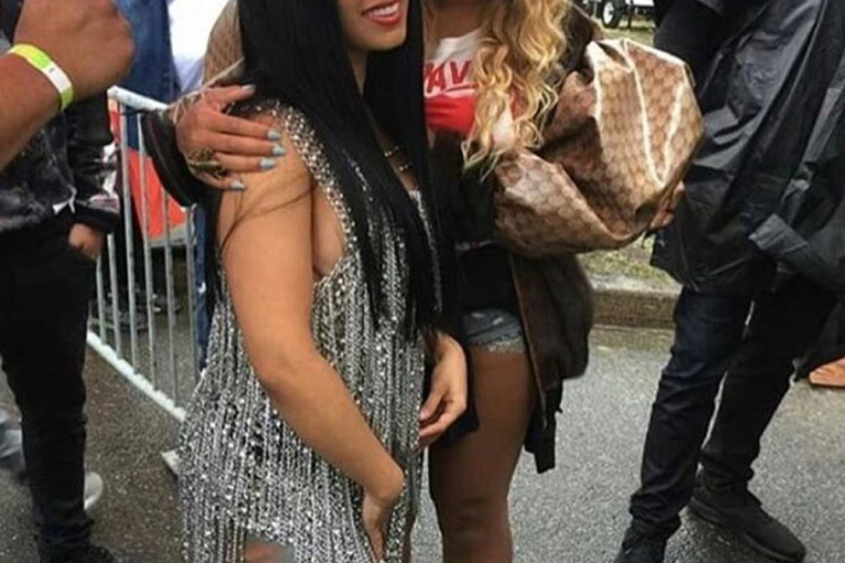 Beyonce Poses with Cardi B at The Made in America Festival Wearing Gucci’s Resort 2018 “Dapper Dan” Puff Sleeved Jacket