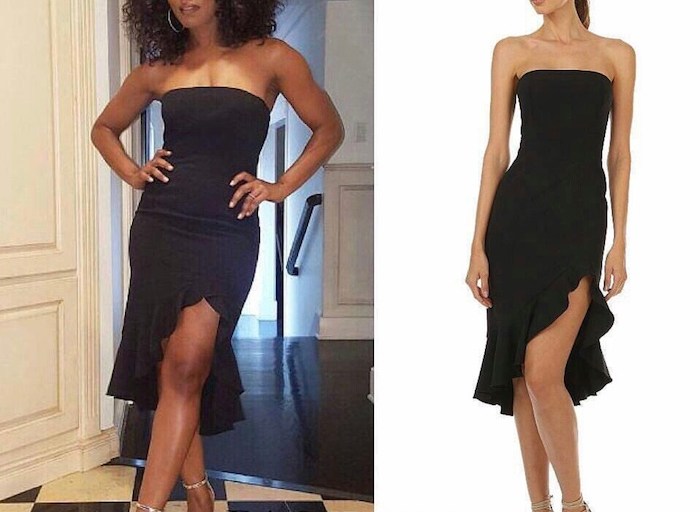 Splurge: Angela Bassett’s Instagram Jay Godfrey Fall 2017 Harrington Black Strapless Asymmetrical Ruffle Hem Dress