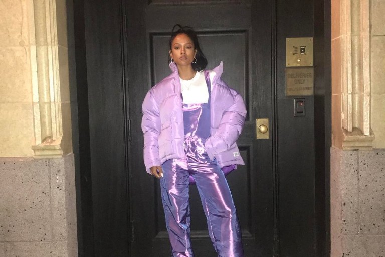 Splurge: Karrueche’s Instagram $96 Bunny Holiday Purple Solar Overalls