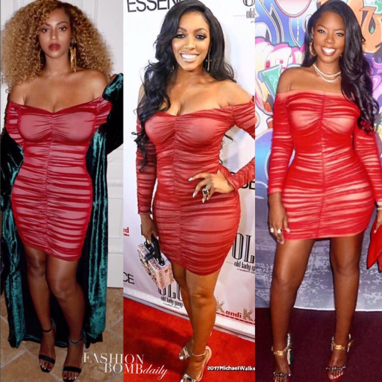 Who Wore It Better? Beyoncé vs. Juju vs. Porsha Williams In House of CB’s Red Stretch Tulle Mini Dress