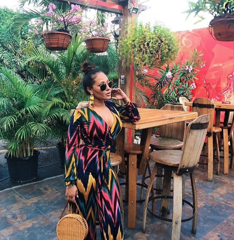 Get the Look: Adrienne Bailon’s Jamaica Vacation Fashion Nova Wild World Chevron Jumpsuit