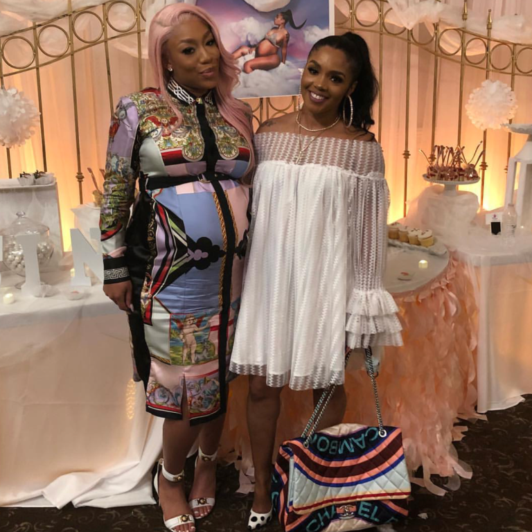 Splurge: Jessica Dime’s Baby Shower Versace Angel Print Dress