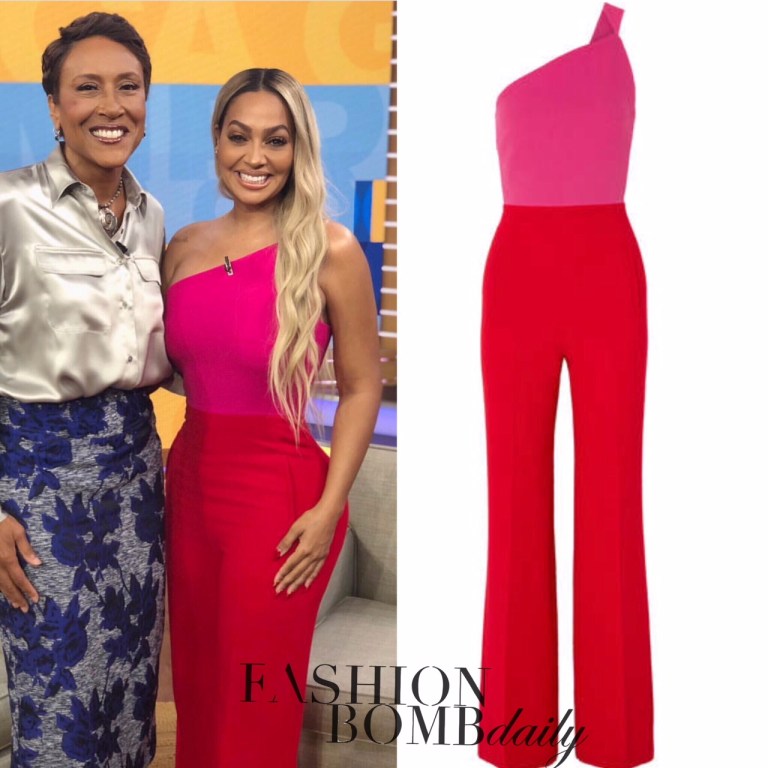 Splurge: Lala Anthony’s Good Morning American Roland Mouret Pink and Red Colorblock Jumpsuit