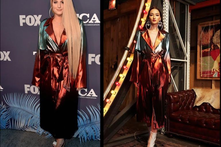 Meghan Trainor Wears Cindy Trench Coat by Victoria Hayes to the TCA Upfronts in Hollywood