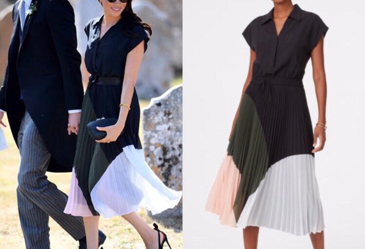 Shop Now: Meghan Markle’s Sussex Wedding $328 Club Monaco Shoanah Black, Pink, and White Dress