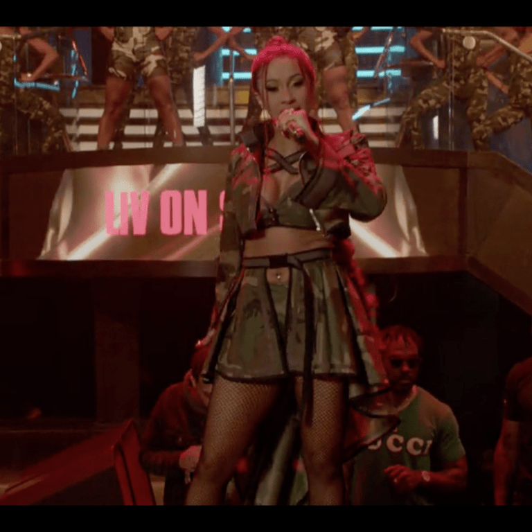 Cardi B Wears Custom Camouflage Bryan Hearns Ensemble to Perform at the BET Awards