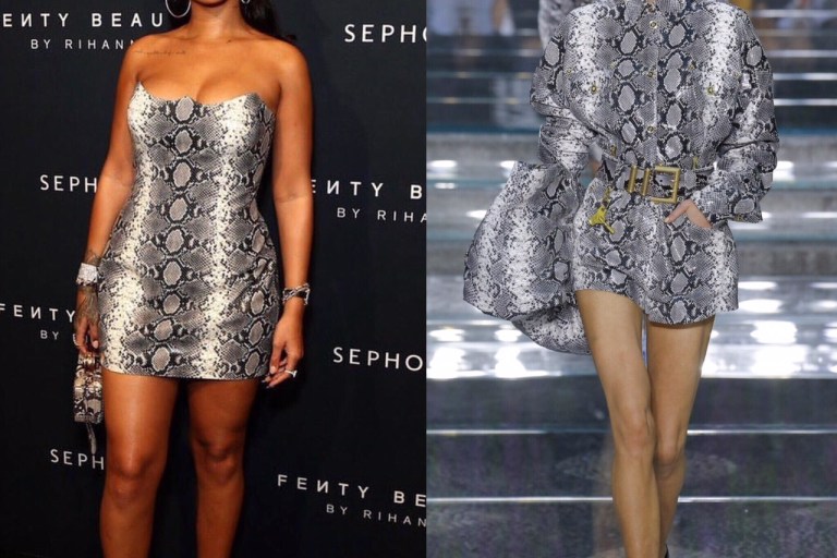 Rihanna Wears Versace Snake Print Dress and Christian Louboutin Pumps to the Sydney Fenty Beauty Sephora Launch