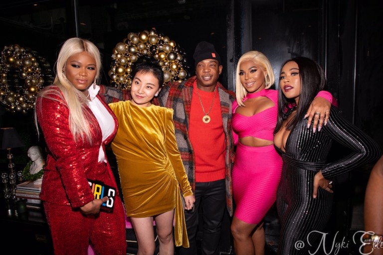 Happy Holidays from the Fashion Bomb Daily Team! Claire Sulmers in an S. Denton Collection Red Sequin Suit and Ashanti in Miss Circle