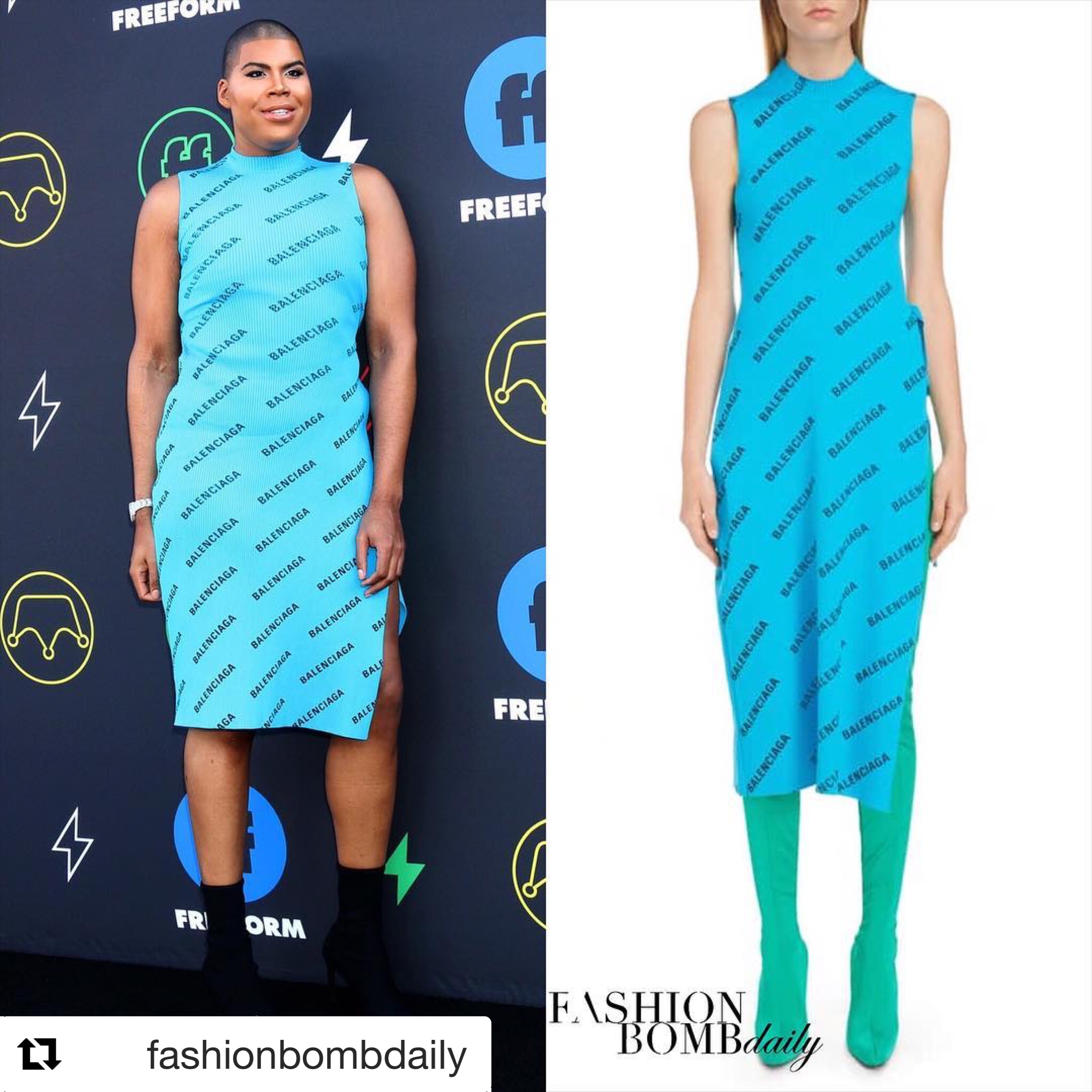 EJ Johnson Turns Heads in Balenciaga Print Turquoise Dress - Fashion Bomb  Daily