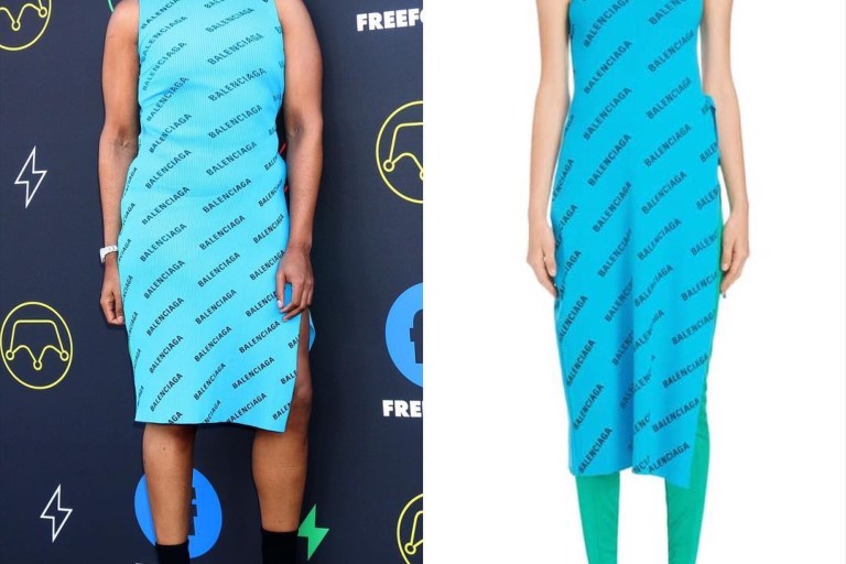 EJ Johnson Turns Heads in Balenciaga Print Turquoise Dress