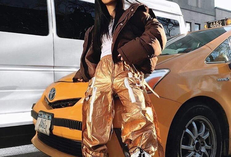 Jenny Lin Keeps it Fly in these Metallic Rose Gold Pants from Fashion Nova