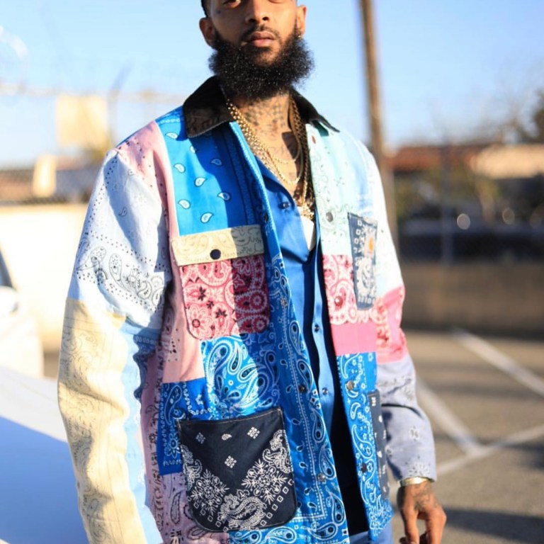 Nipsey Hussle’s Style Legacy Lives On: His Blue, Red, and Yellow Bandana Shirt by Sik’s View