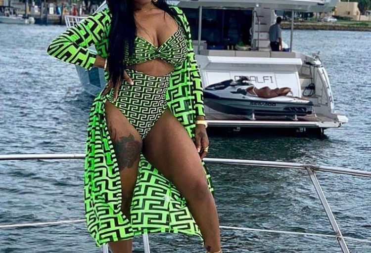 Toya Wright Sports her Fashion Nova High Waist, Two Piece, Geometric Neon & Black Bikini in Perfect Style