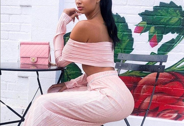 Fashion Nova Keeps Draya Michele Pretty in Pink Stripped Matching Pants Set