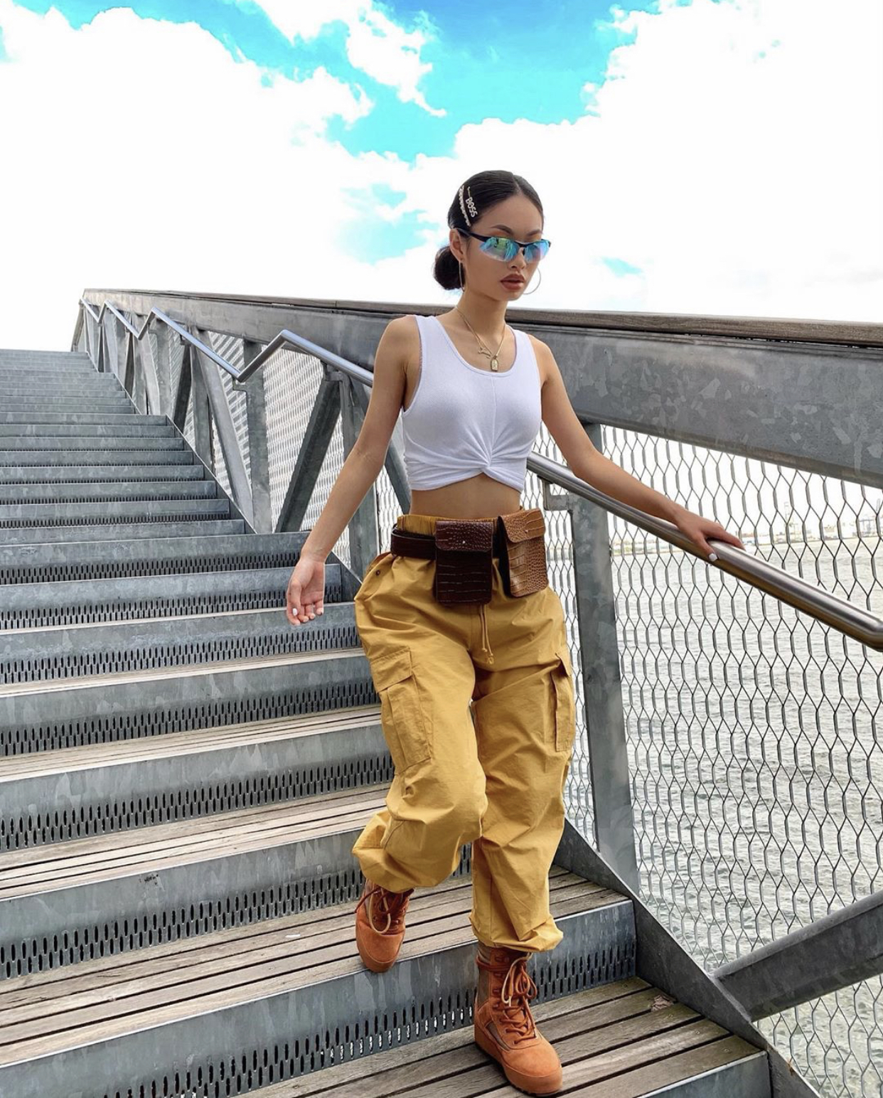 Jiny Lin Jenny Lin Keeps Her Street Style Popping With Fashion Nova Cargo Pants ...