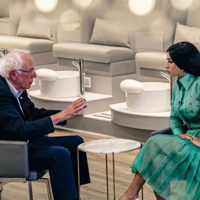 Cardi B Talks Politics With Bernie Sanders in a $5,100 Fendi Green Dress and White Christian Louboutin Heels