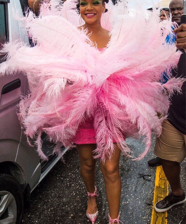 Rihanna Was Pretty in Pink in Custom David Laport at the 2019 Crop Over Festival in Barbados