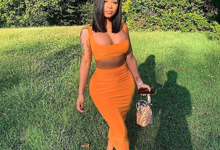 Dreamdoll is Adorable in her Autumn Orange Tube Top and Matching Skirt Set by Fashion Nova