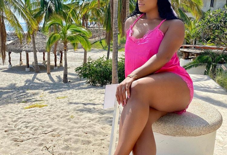 Latoya Wright Styles & Profiles, Relaxing in Paradise Wearing a Pink PJ Short Set by Fashion Nova